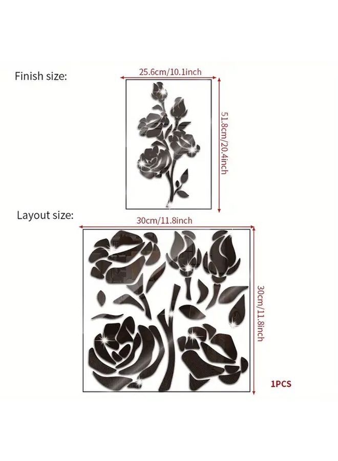 Red Acrylic Rose Flower Mirror Wall Sticker for Bedroom Living Room Decor - Image 3