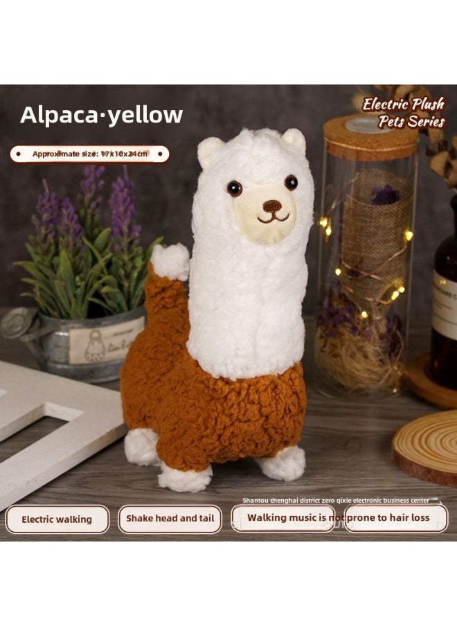 Simulation Children's Electric Plush Toys Alpaca Animals Can Sing, Shake Their Heads, Call, Move And Walk Toys For Men And Women-Color:Alpaca [yellow And White]]-Specifications:opp Bag  - Image 1