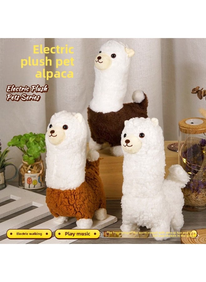 Simulation Children's Electric Plush Toys Alpaca Animals Can Sing, Shake Their Heads, Call, Move And Walk Toys For Men And Women-Color:Alpaca [yellow And White]]-Specifications:opp Bag  - Image 2