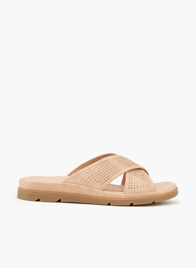 Flora Bella By Shoexpress Embellished Slip-On Cross Strap Sandals