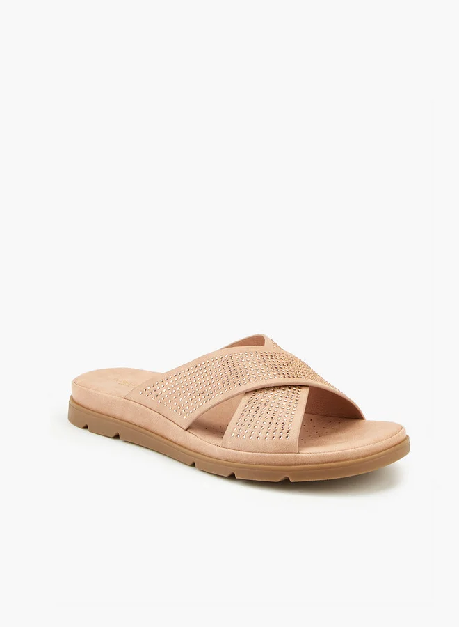 Flora Bella By Shoexpress Embellished Slip-On Cross Strap Sandals