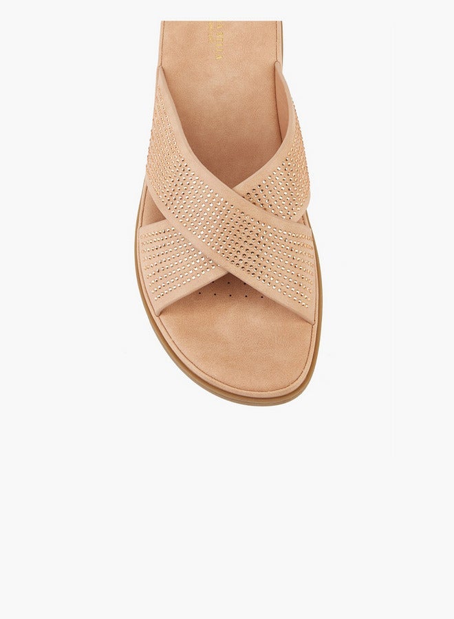 Flora Bella By Shoexpress Embellished Slip-On Cross Strap Sandals - Image 4