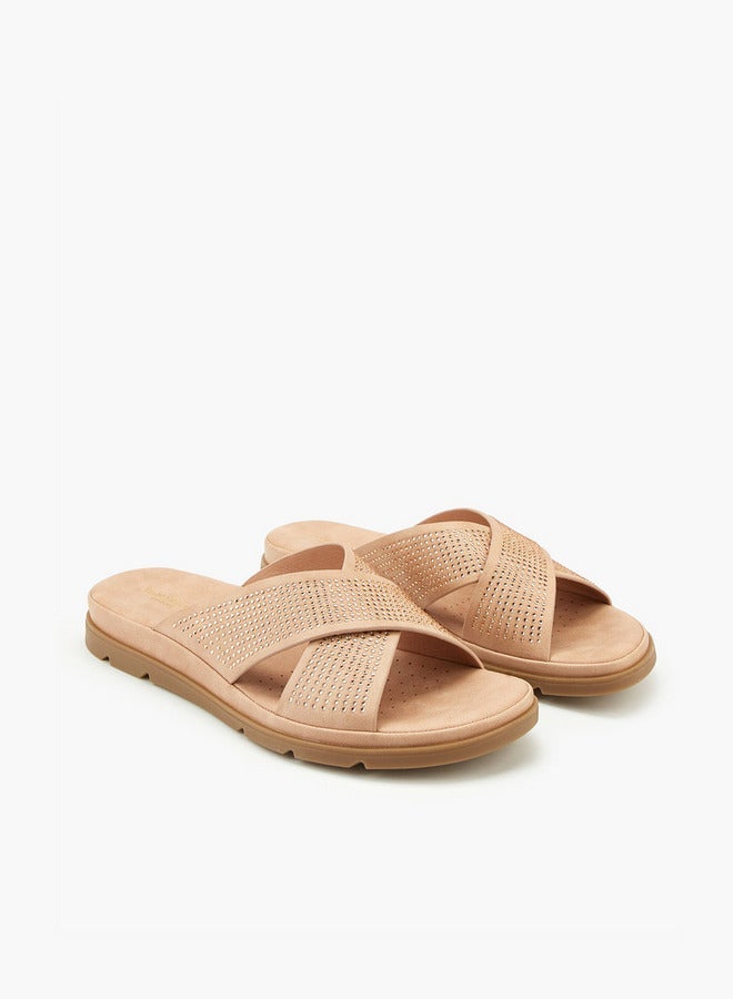 Flora Bella By Shoexpress Embellished Slip-On Cross Strap Sandals - Image 2