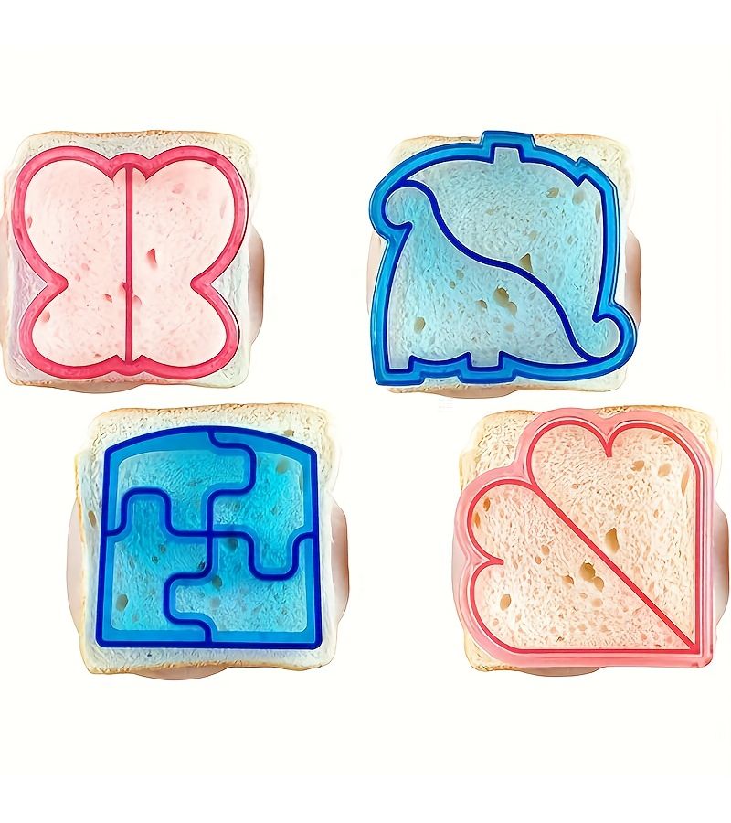 4 Pcs Sandwich Cutter Pancake Maker Dinosaur Butterfly Dolphin Heart Shape Cookie Cutter Kids Bento Box - Image 1