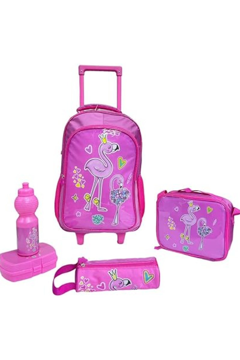 Kids School Trolley Backpack Set, 5 Pieces, 18 Inch Rolling Bag with Lunch Box, Pencil Case, Tiffin Box and Water Bottle.