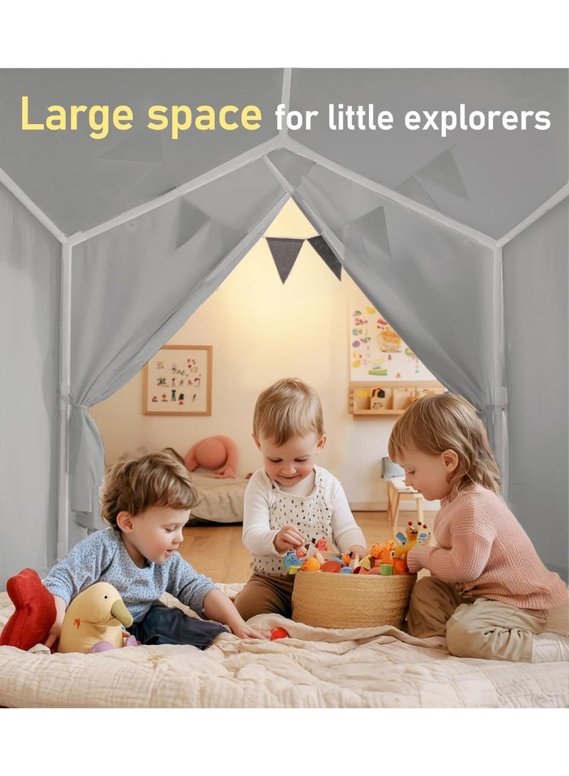 اكسيسن خيمة لعب كبيرة للأطفال، خيمة لعب كبيرة للأطفال، خيمة لعب مع خيوط ضوئية وأعلام وحصيرة مبطنة، قلعة بنين وبنات، مركز أنشطة داخلية في الهواء الطلق زاوية قراءة - Image 2