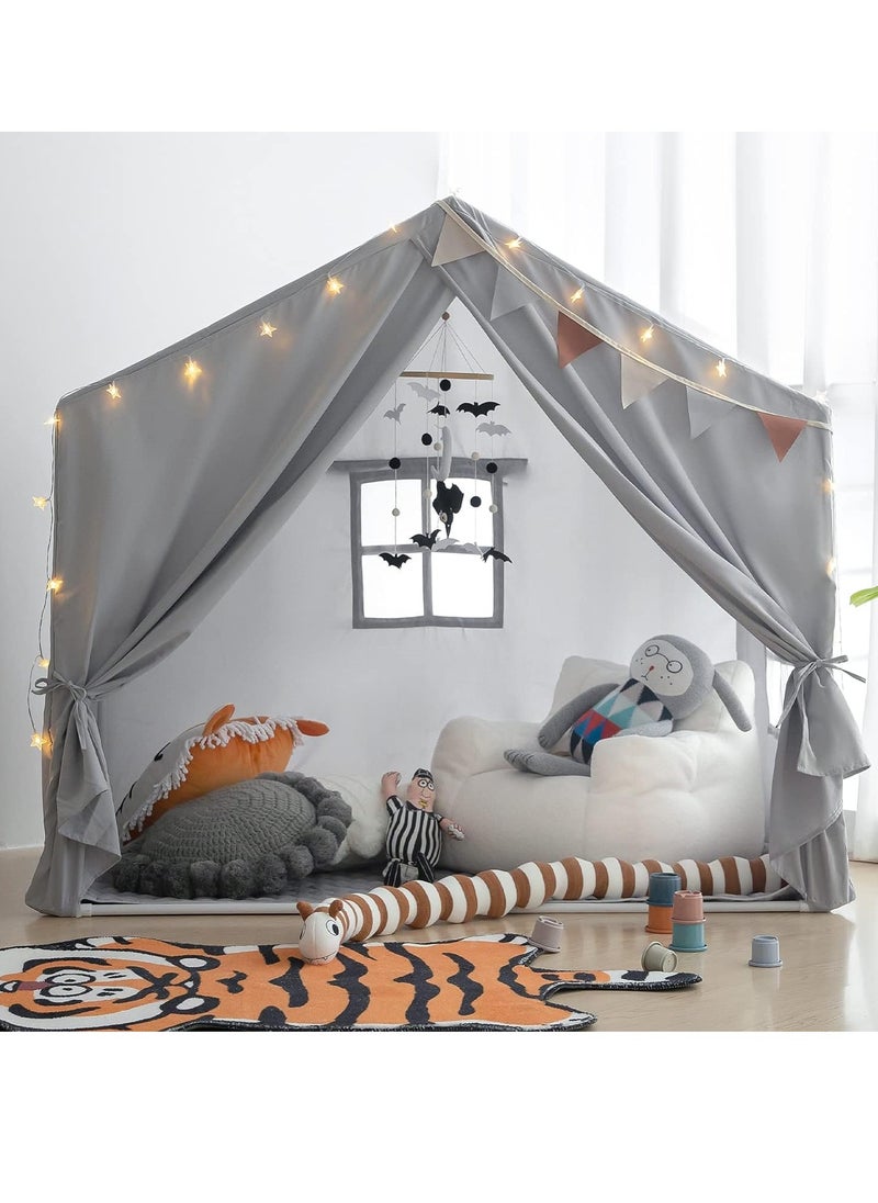 XICEN Kids Large Play Tent, Playhouse with LED String Lights Flags and Padded Mat, Boys Girls Castle Cottage, Indoors Outdoors Activity Center Reading Nook  - Image 1