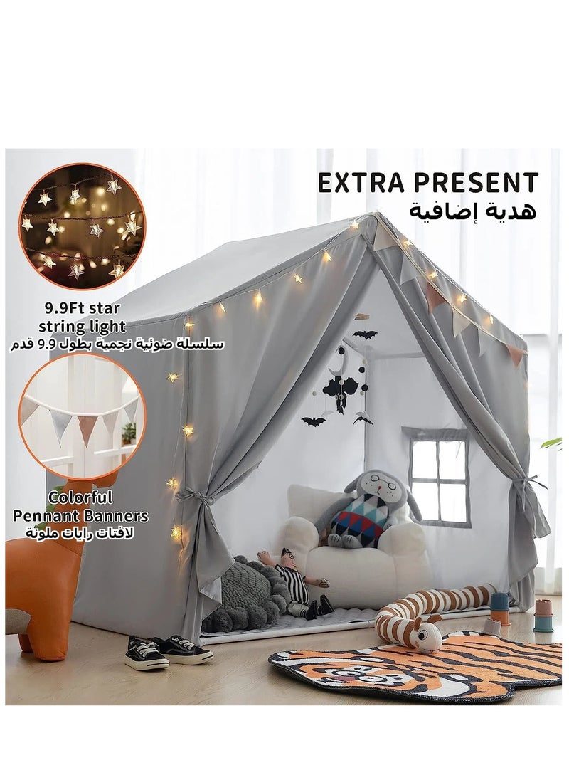 XICEN Kids Large Play Tent, Playhouse with LED String Lights Flags and Padded Mat, Boys Girls Castle Cottage, Indoors Outdoors Activity Center Reading Nook  - Image 4