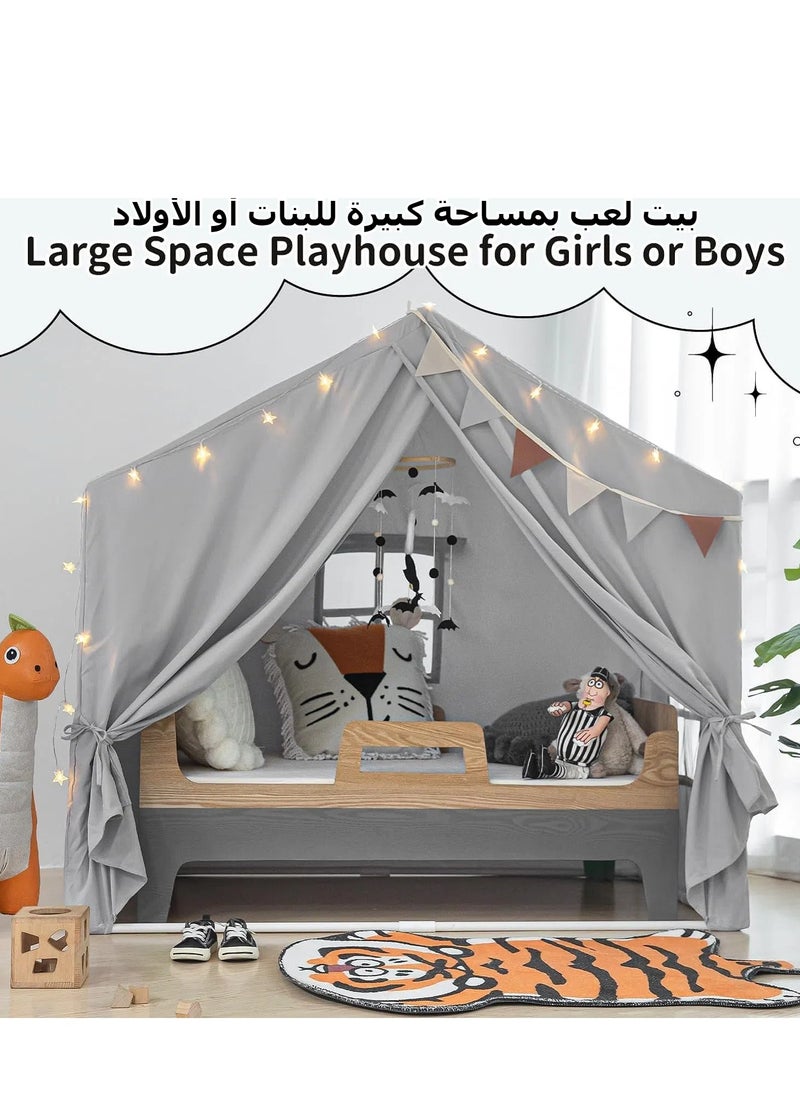 XICEN Kids Large Play Tent, Playhouse with LED String Lights Flags and Padded Mat, Boys Girls Castle Cottage, Indoors Outdoors Activity Center Reading Nook  - Image 3