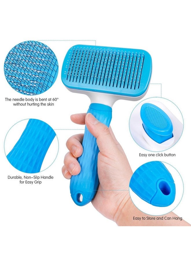 فرشاة العناية بالحيوانات الأليفة العامة، باللون الأزرق - فرشاة شعر ذاتية التنظيف للكلاب والقطط، تزيل الطبقة السفلية السائبة، شعيرات بجزيئات تدليك، مقبض مريح، للسلالات ذات الشعر الطويل أو القصير - Image 2