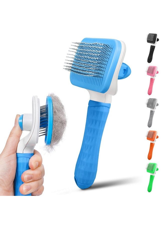 فرشاة العناية بالحيوانات الأليفة العامة، باللون الأزرق - فرشاة شعر ذاتية التنظيف للكلاب والقطط، تزيل الطبقة السفلية السائبة، شعيرات بجزيئات تدليك، مقبض مريح، للسلالات ذات الشعر الطويل أو القصير - Image 1
