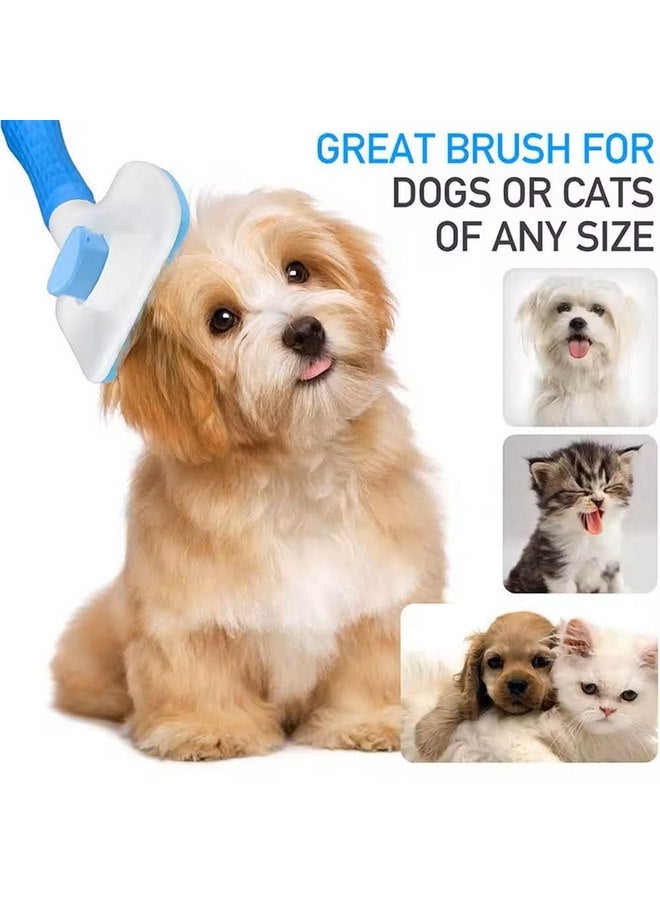 فرشاة العناية بالحيوانات الأليفة العامة، باللون الأزرق - فرشاة شعر ذاتية التنظيف للكلاب والقطط، تزيل الطبقة السفلية السائبة، شعيرات بجزيئات تدليك، مقبض مريح، للسلالات ذات الشعر الطويل أو القصير - Image 4