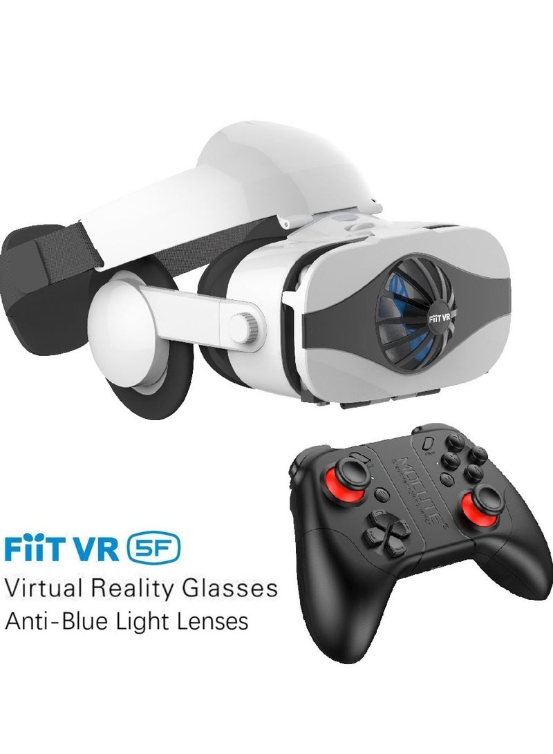 general Classic VR Goggles FIIT VR 5F+Controller Virtual Reality VR Headset 3D Glasses Fan Cooling for Movies & Video Games, Compatible with Android, iOS, HarmonyOS, Smartphone within 4.0-6.3inch Screen Pupil Distance Adjusting Function, IMAX Cinema/360°View/3D Games, Lightweight, Comfortable Material, Ergonomic Design, Mini Fan Physical Cold Wind Phone Cooling - Image 1