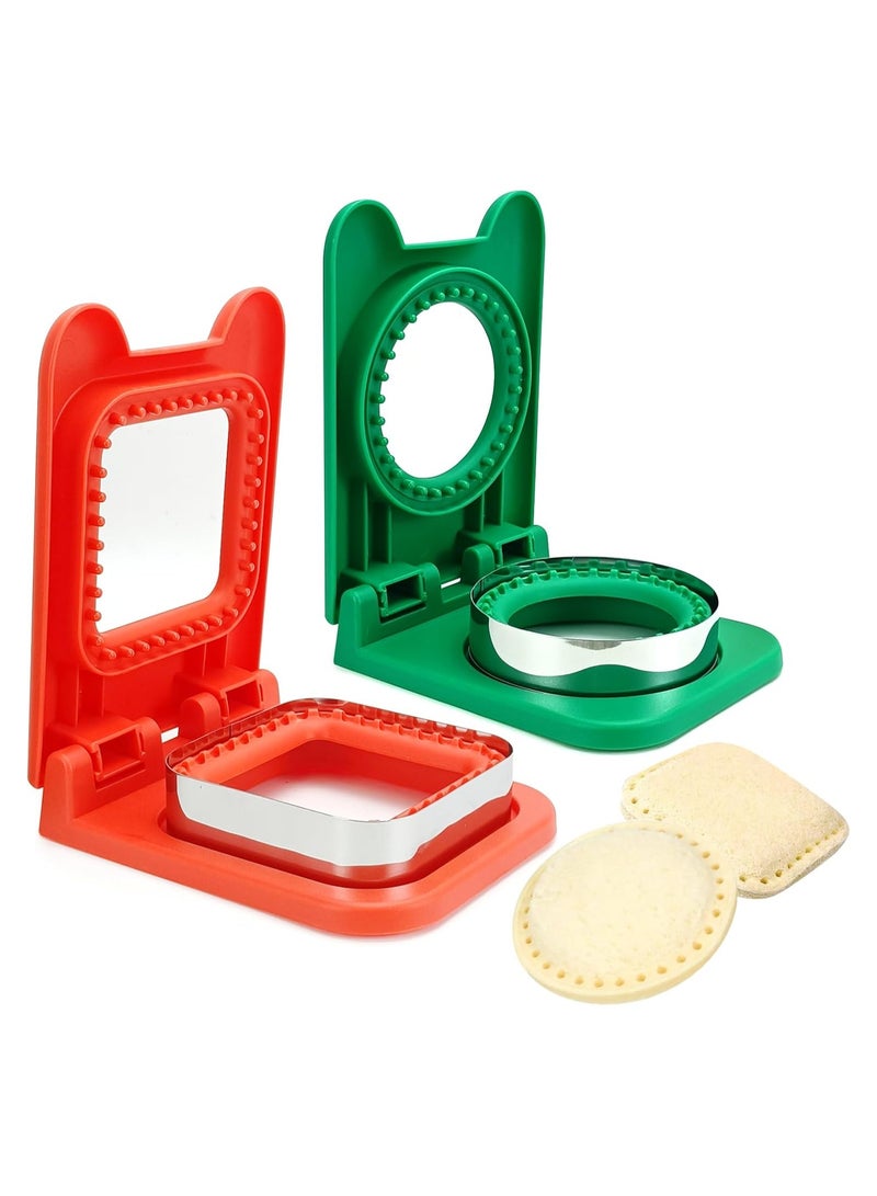 2 حزمة قاطع السندوتشات وسدادة العفن، صانع السندوتشات للأطفال، قاطع خبز على شكل دائرة ومربع، ممتاز لصندوق الغداء وصندوق بينتو. - Image 1