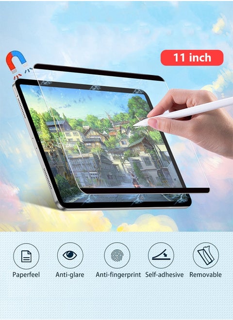 Magnetic suction-like paper screen protector, removable/reusable/anti-glare matte finish for writing and drawing like on paper, for iPad Pro 11-inch only (2022/2021/2020/2018)