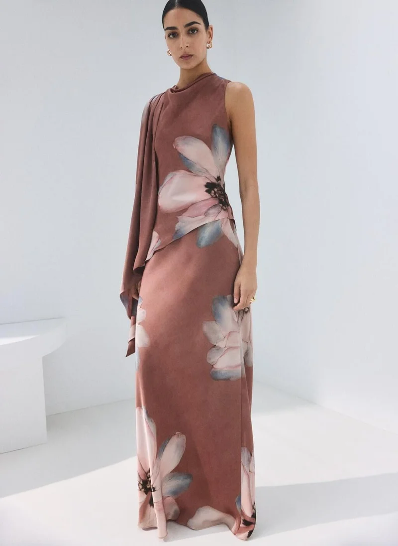 MANGO Floral blouse with gathered neckline