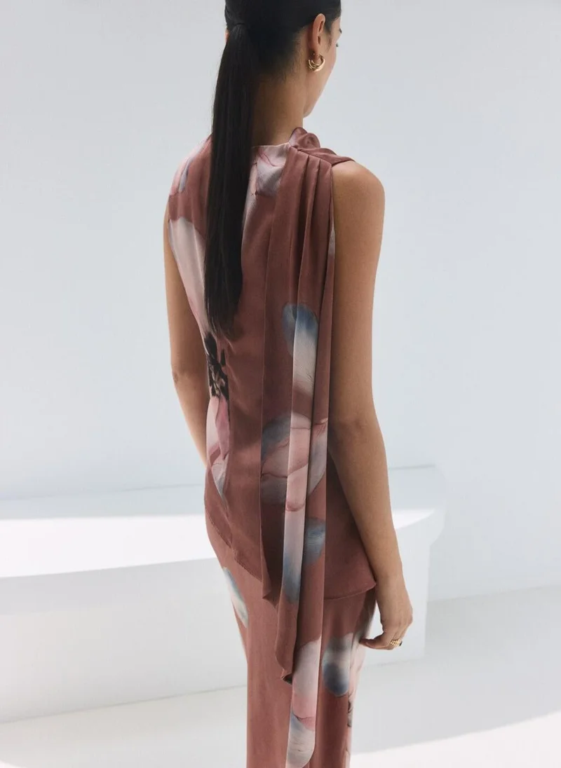 MANGO Floral blouse with gathered neckline