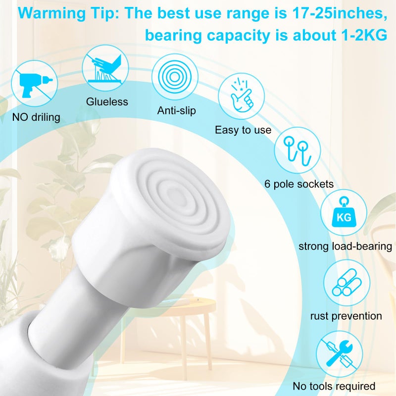 vivinin 3 Pack Tension Rods 18-28 Inch with 6 Pack Pole Sockets, Tension Curtain Rod Adjustable No Drilling, Small Curtain Rod Adjustable, Curtain Tension Rod for Windows, Cupboard, and Wardrobe - Image 5
