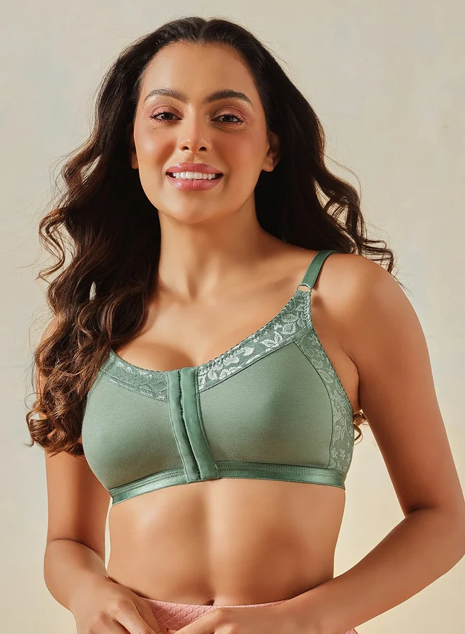 Clovia Cotton Non-Padded Non-Wired Easy-On Front Open Bra