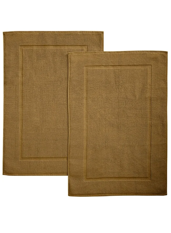 Bliss Casa Bath Mat 2-Pieces 1000 GSM Genuine Ring Spun 100% Cotton Highly Absorbent Cotton Brown 50x80cm
