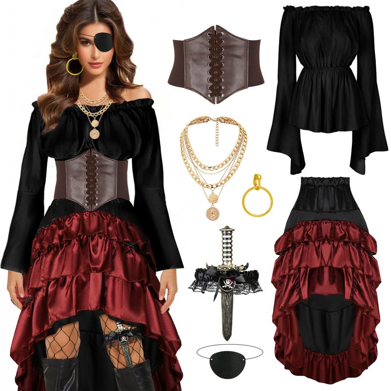 CICOCI Pirate Costume Women Outfits Renaissance Corset Steampunk Skirt Top Pirate Accessories Full Halloween Costume - Image 1