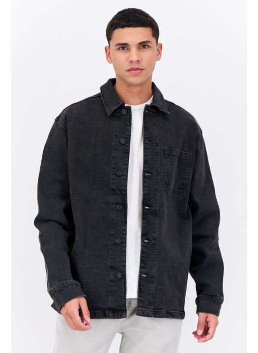 Men Washed Denim Jacket, Grey
