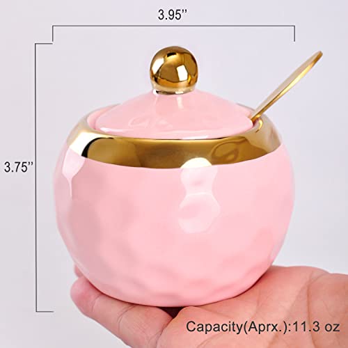 WHJY Ceramic Sugar Bowl with Lid and Spoon Golf Design Porcelain Salt Bowl Salt Container Modern Spice Box Seasoning Jar for Home and Kitchen Coffee Bar Pink - Image 3