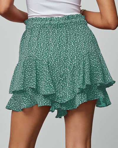 Aoudery Flowy Shorts for Women Casual Boho Floral Skorts Ruffle Mini Skirts Running Tennis Butterfly Chiffon Shorts- Floral Green M - Image 2