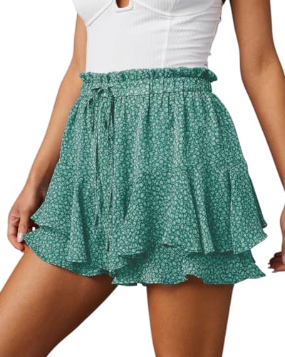 Aoudery Flowy Shorts for Women Casual Boho Floral Skorts Ruffle Mini Skirts Running Tennis Butterfly Chiffon Shorts- Floral Green M - Image 1