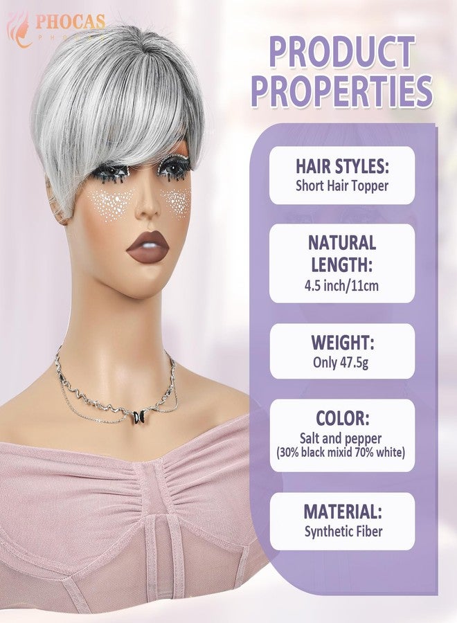 PHOCAS Short Hair Toppers for Women with Thinning Hair Magic Pixie Cut Toppers Hairpiece Natural Synthetic Grey Hair Toppers for Daily Use - Image 2