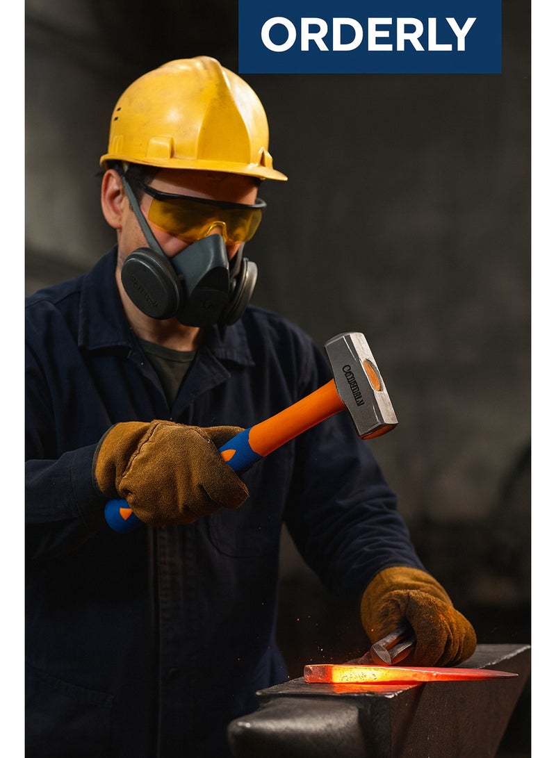 ORDERLY Machinist’s Hammer – 2-Piece Set, 300 g Each — Overall length 30 cm, hardened steel head 10 × 2 cm, anti-slip rubberized composite handle – Blue/Orange - Image 4