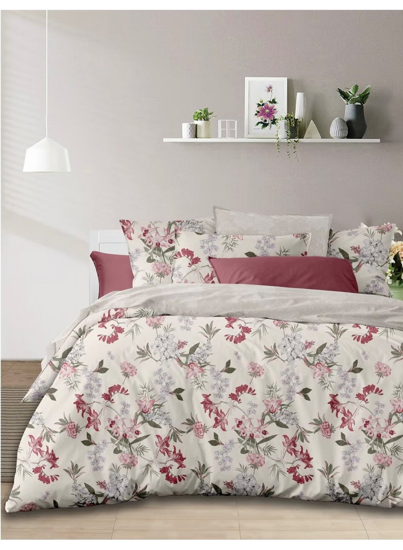 طقم ملاءات سرير مسطحة من 3 قطع بنقشة زهور، مقاس كينج، طقم أغطية وسائد يتضمن ملاءة سرير واحدة ووسادتين - Image 1