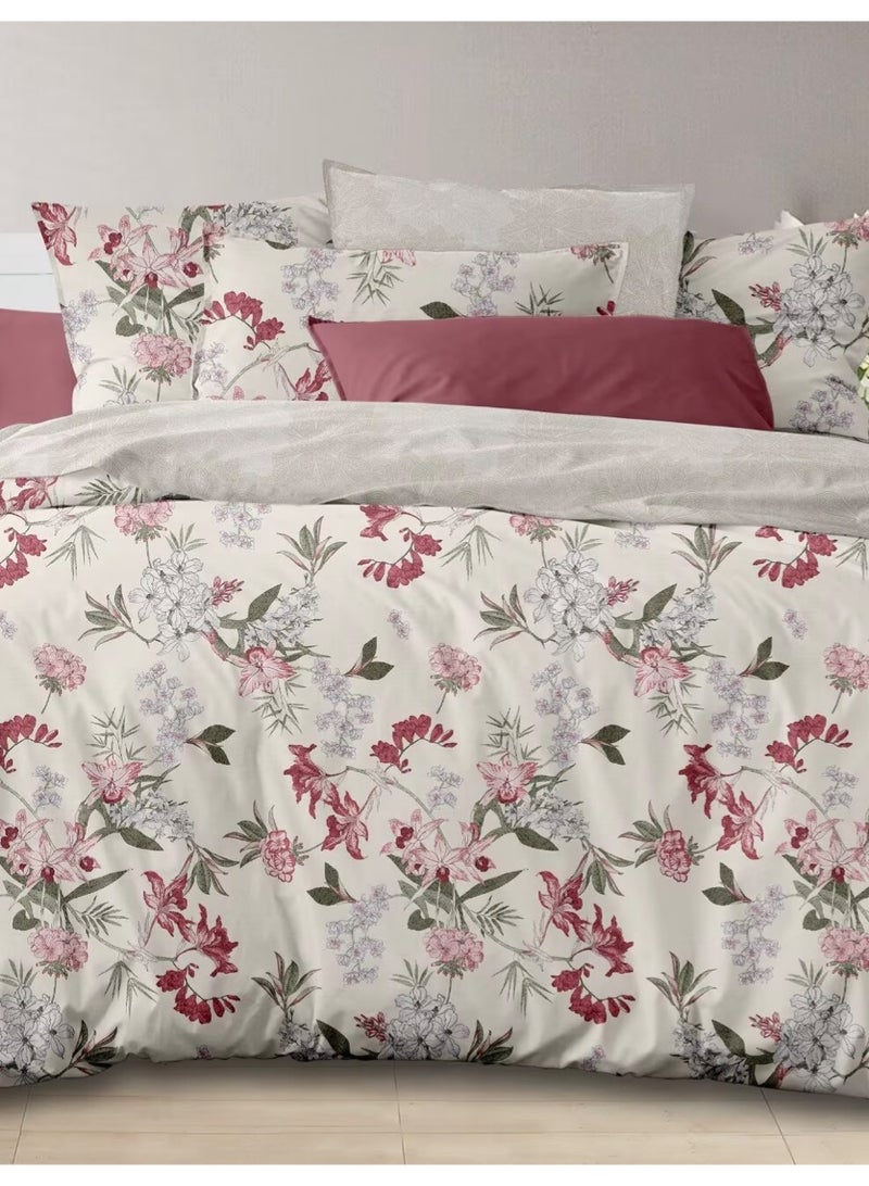 طقم ملاءات سرير مسطحة من 3 قطع بنقشة زهور، مقاس كينج، طقم أغطية وسائد يتضمن ملاءة سرير واحدة ووسادتين - Image 2