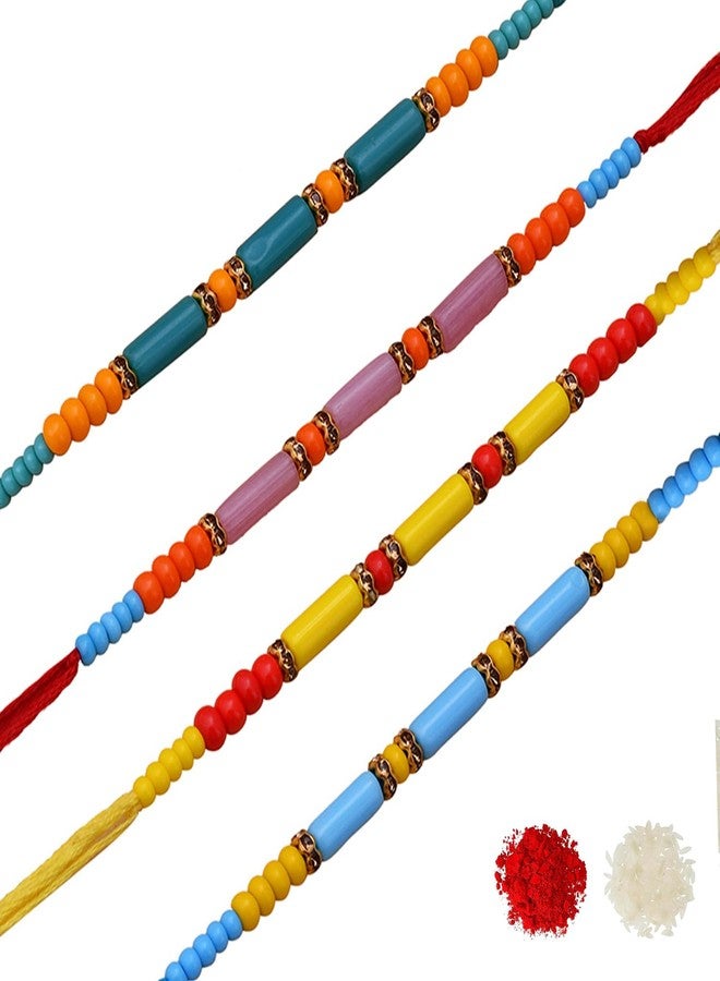 VOYLLA Set of 4 Colorful Beads embedded Rakhi - Image 1