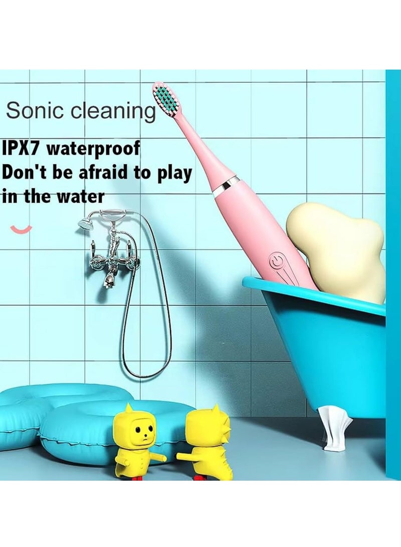 عربست فرشاة أسنان كهربائية محمولة للأطفال، فرشاة أسنان أطفال تعمل بالبطارية 6 رؤوس فرشاة، مؤقت مدمج لمدة دقيقتين، شعيرات ناعمة، مقاومة للماء IPX7 - Image 3