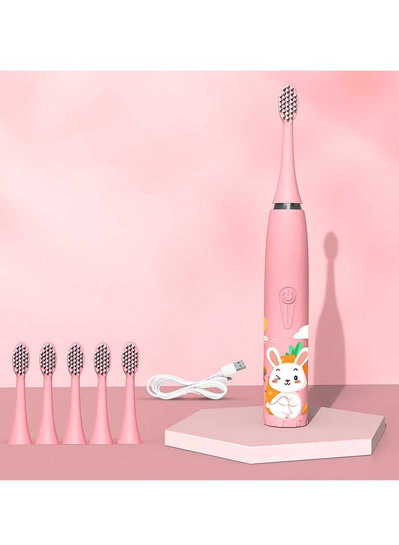 عربست فرشاة أسنان كهربائية محمولة للأطفال، فرشاة أسنان أطفال تعمل بالبطارية 6 رؤوس فرشاة، مؤقت مدمج لمدة دقيقتين، شعيرات ناعمة، مقاومة للماء IPX7 - Image 1