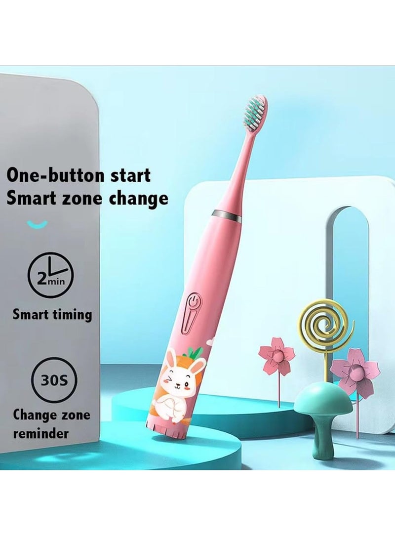 عربست فرشاة أسنان كهربائية محمولة للأطفال، فرشاة أسنان أطفال تعمل بالبطارية 6 رؤوس فرشاة، مؤقت مدمج لمدة دقيقتين، شعيرات ناعمة، مقاومة للماء IPX7 - Image 5
