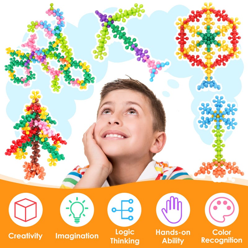 NiToy Snowflake Interlocking Building Block Educational Toy 300PCS for Kids Ages 3+, Multi-Color Solid Plastic Early Learning Creativity STEM Toy with Carrying Case Safe Material - Image 4