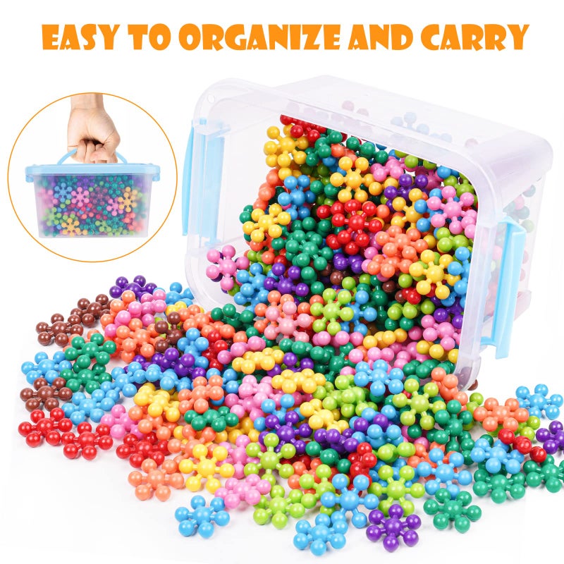 NiToy Snowflake Interlocking Building Block Educational Toy 300PCS for Kids Ages 3+, Multi-Color Solid Plastic Early Learning Creativity STEM Toy with Carrying Case Safe Material - Image 5