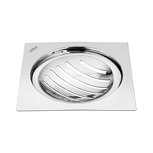 LIPKA Pack of 2 Eon Square Flat Cut with Classic Jali Floor Drain |Premium Stainless Steel |5 x 5 Inches| - Image 1
