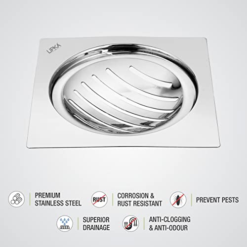 LIPKA Pack of 2 Eon Square Flat Cut with Classic Jali Floor Drain |Premium Stainless Steel |5 x 5 Inches| - Image 4