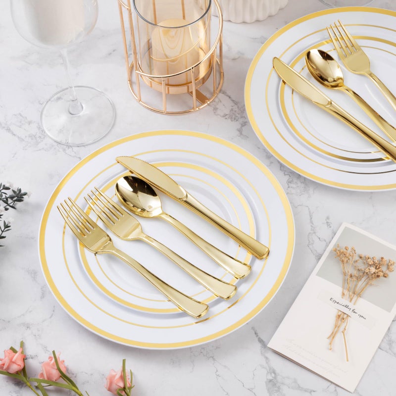 BESTVIP 60PCS Gold Plastic Silverware  Gold Disposable Utensils  Heavy Duty Cutlery Set of 30 Gold Forks  15 Gold Spoons  15 Gold Knives for Parties  Weddings  Catering and Daily Use - Image 5