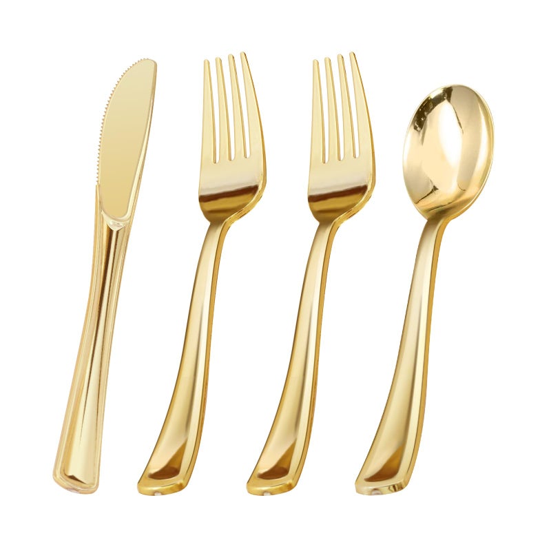 BESTVIP 60PCS Gold Plastic Silverware  Gold Disposable Utensils  Heavy Duty Cutlery Set of 30 Gold Forks  15 Gold Spoons  15 Gold Knives for Parties  Weddings  Catering and Daily Use - Image 1