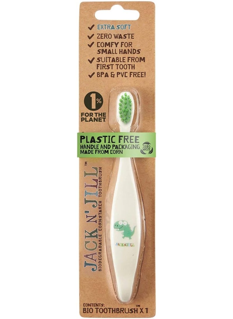 Jack N' Jill - Jack N' Jill Kids Toothbrush - Extra Soft Bristle Toothbrush for Kids, Handle & Packaging Made from Plants (Corn), Ergonomic Handle for Little Hands - Dino Baby, Toddler, & Kids Toothbrush (1 Pack) - Image 1
