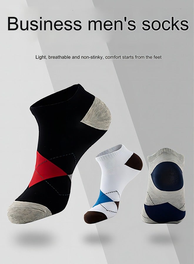 3 أزواج من جوارب الأعمال الماسية المصنوعة من القطن الخالص المسامي منخفضة الجودة للربيع والصيف، جوارب مريحة ماصة للعرق للرجال باللون الأسود ذات الفم الضحل - Image 3