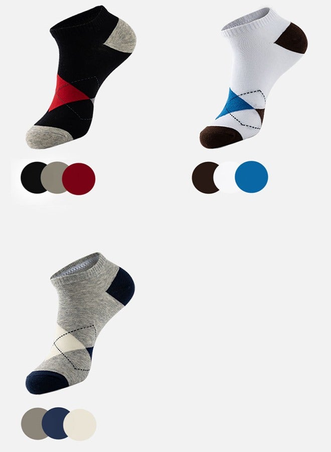 3 أزواج من جوارب الأعمال الماسية المصنوعة من القطن الخالص المسامي منخفضة الجودة للربيع والصيف، جوارب مريحة ماصة للعرق للرجال باللون الأسود ذات الفم الضحل - Image 5