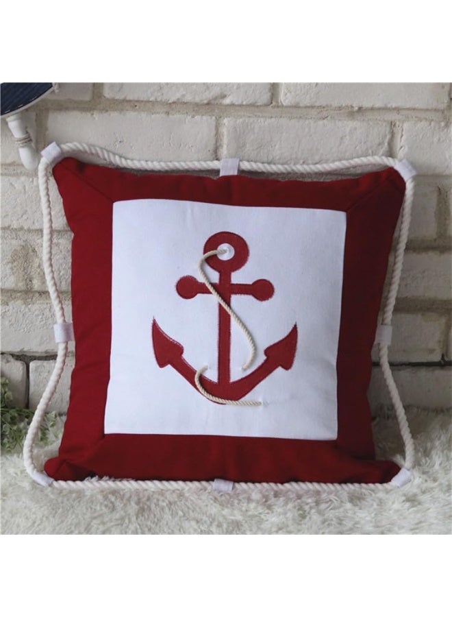 Fish Shaped Cotton and Linen Pillow Nautical Theme Cushions Lifebuoy Sailboat, Anchor, Rope Heart, Pentagram Mediterranean Style Nursery Stuffed Animal Pillow Coastal Throw Pillows (Square 2) - Image 1