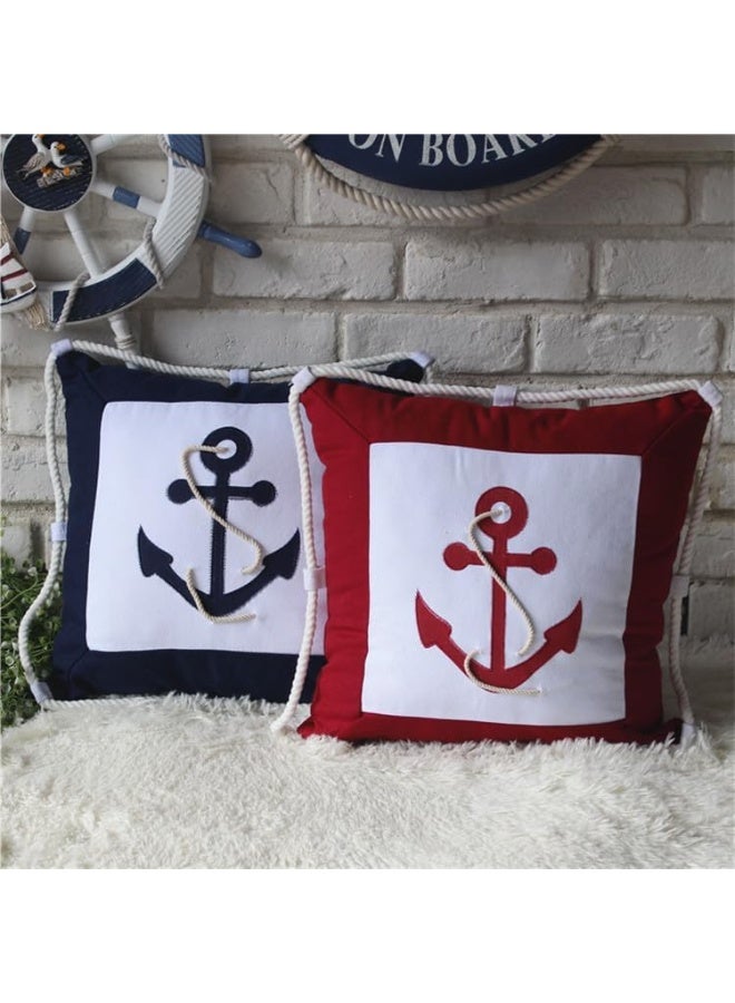Fish Shaped Cotton and Linen Pillow Nautical Theme Cushions Lifebuoy Sailboat, Anchor, Rope Heart, Pentagram Mediterranean Style Nursery Stuffed Animal Pillow Coastal Throw Pillows (Square 2) - Image 4