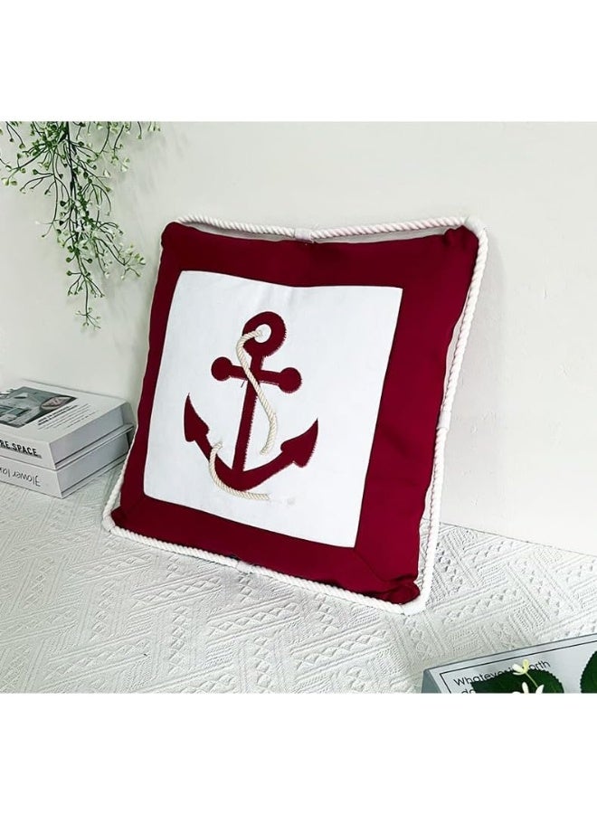 Fish Shaped Cotton and Linen Pillow Nautical Theme Cushions Lifebuoy Sailboat, Anchor, Rope Heart, Pentagram Mediterranean Style Nursery Stuffed Animal Pillow Coastal Throw Pillows (Square 2) - Image 2