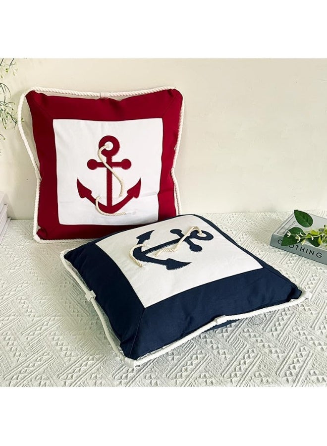 Fish Shaped Cotton and Linen Pillow Nautical Theme Cushions Lifebuoy Sailboat, Anchor, Rope Heart, Pentagram Mediterranean Style Nursery Stuffed Animal Pillow Coastal Throw Pillows (Square 2) - Image 5